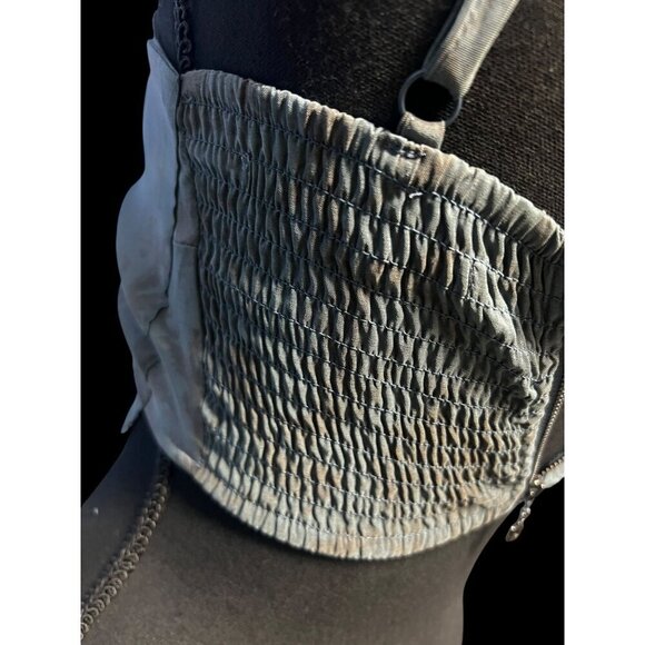 KIMCHI BLUE Womens Blue Jacquard Bow Detail CropTop, Adjustable Straps, Smocked - Picture 4 of 13